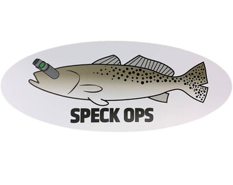 Speck Ops Speckled Trout Fishing Sticker Funny Fish Humor Vinyl Bumper Gift Fisherman Military Dad Father's Day Birthday Unique Fishing