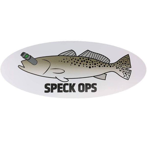 Speck Ops Speckled Trout Fishing Sticker Funny Fish Humor Vinyl Bumper Gift Fisherman Military Dad Father's Day Birthday Unique Fishing