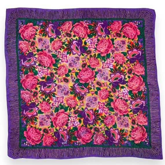 Vintage 80's Purple Floral Square Scarf Worthingt… - image 1