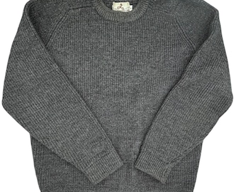 Vintage EMS 100% Wool Sweater Dark Charcoal Gray Ribbed Knit Men's Medium 90's Natural Fiber Eastern Mountain Sports