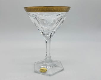 Moser Gold Rimmed Martini Cocktail Glass Single FLAWED Bohemian Art Deco Glass