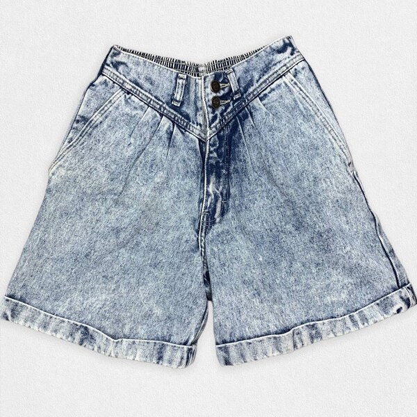 Vintage 80's Denim Shorts Light Stone Acid Wash Retro High Rise Women's Blue Jean Short Bonjour size 2 XS High Waisted Cotton 6" Inseam