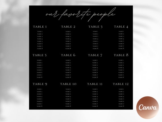 Wedding Seating Chart Template Printable Seating Chart - Etsy