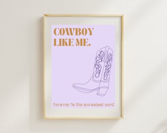 Coastal Cowgirl Wall Art, Trendy Cowgirl Boot Art Print, Cowboy Like Me Wall Art, Printable Apartment Art, Taylor Swiftie Wall Art, Digital