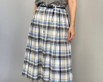 Vintage plaid pleated skirt with pockets for women size L