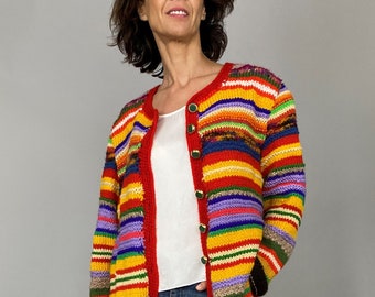 Striped handmade wool cardigan for women size M - L