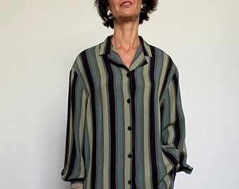 Vintage striped blouse for women with padded shoulders size L