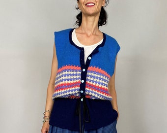 Hand-knitted wool vest for women size L