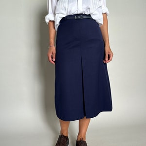 Vintage blue-navy pleated skirt for women size M, Virgin wool skirt for women, Chic midi skirt