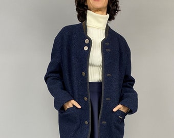 Austrian unisex vintage navy blue virgin wool blazer