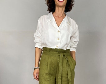 Blusa vintage bianca fatta a mano per donna taglia L, camicia vintage bianca fatta a mano per donna taglia L