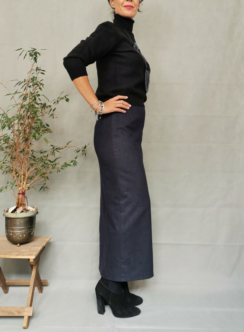 Vintage long virgin wool skirt for women size M Office straight long wool skirt
