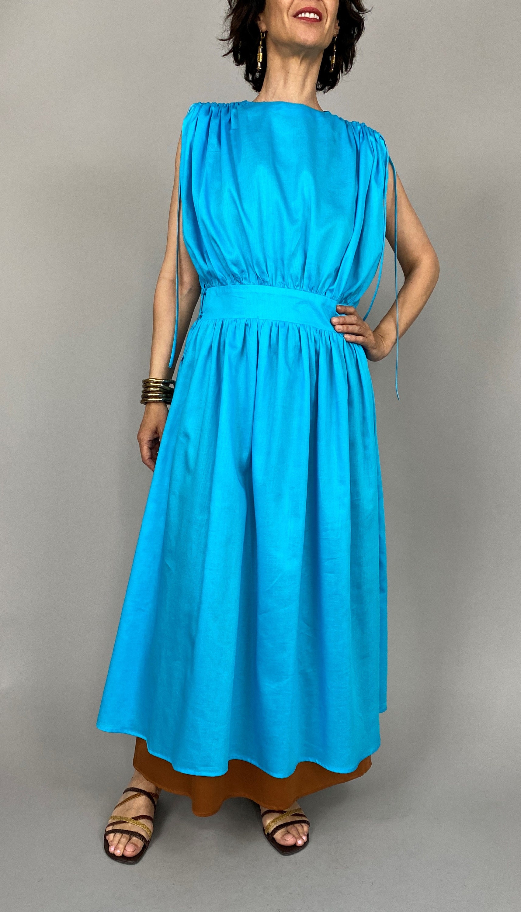 Long Blue Handmade Cotton Dress for Women Size XXSXL Blue Etsy UK