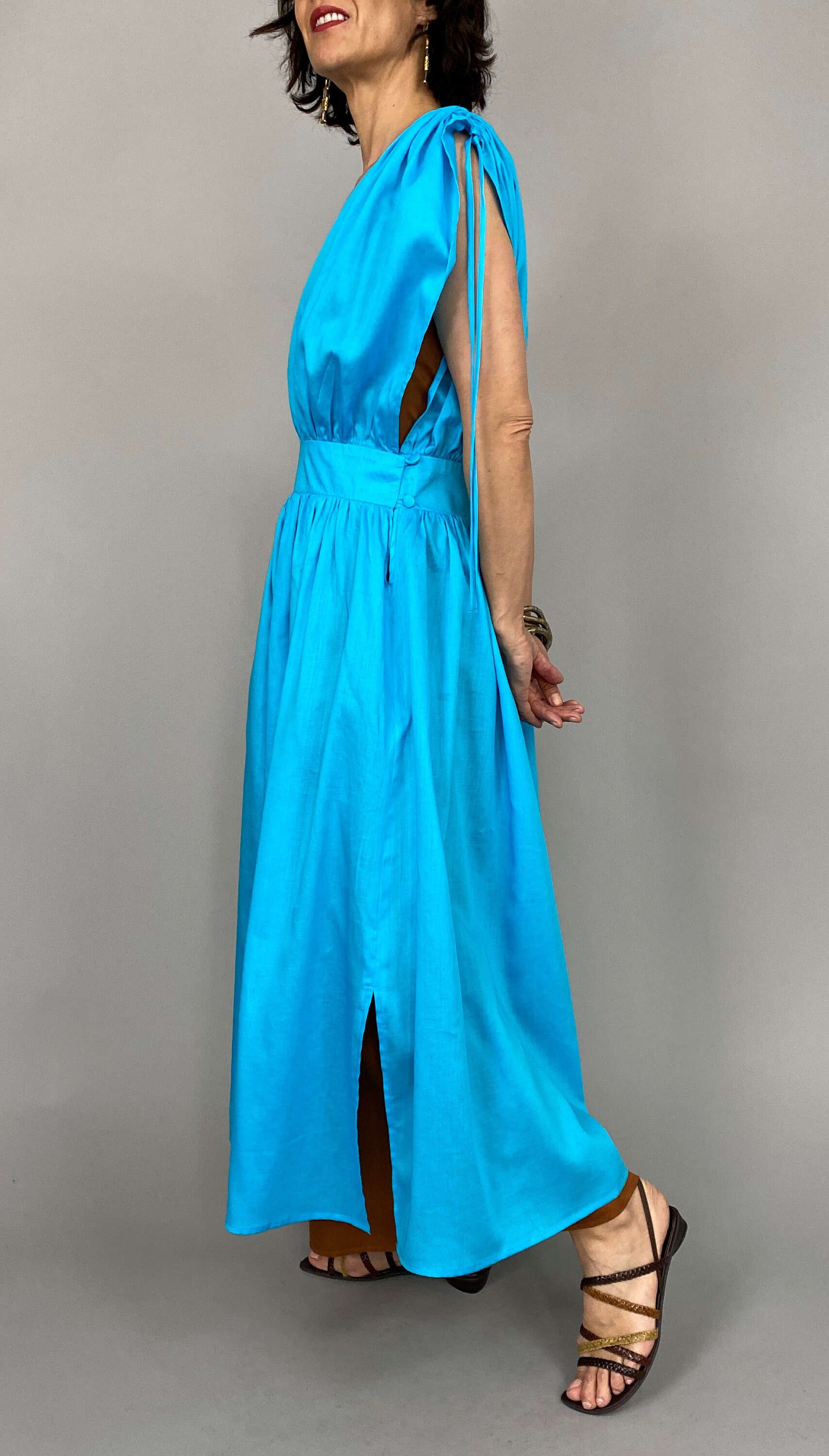 Long Blue Handmade Cotton Dress for Women Size XXSXL Blue Etsy UK