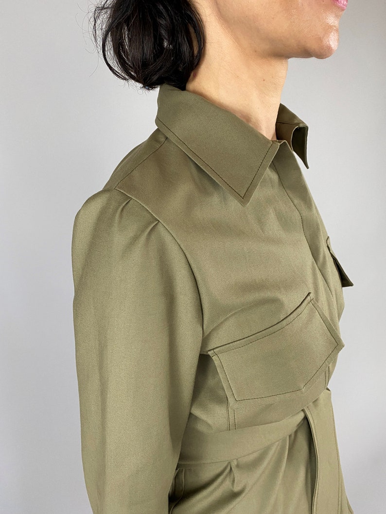 Handmade cotton matching set with skirt for women size XXS-XL Green olive matching set with skirt with pockets