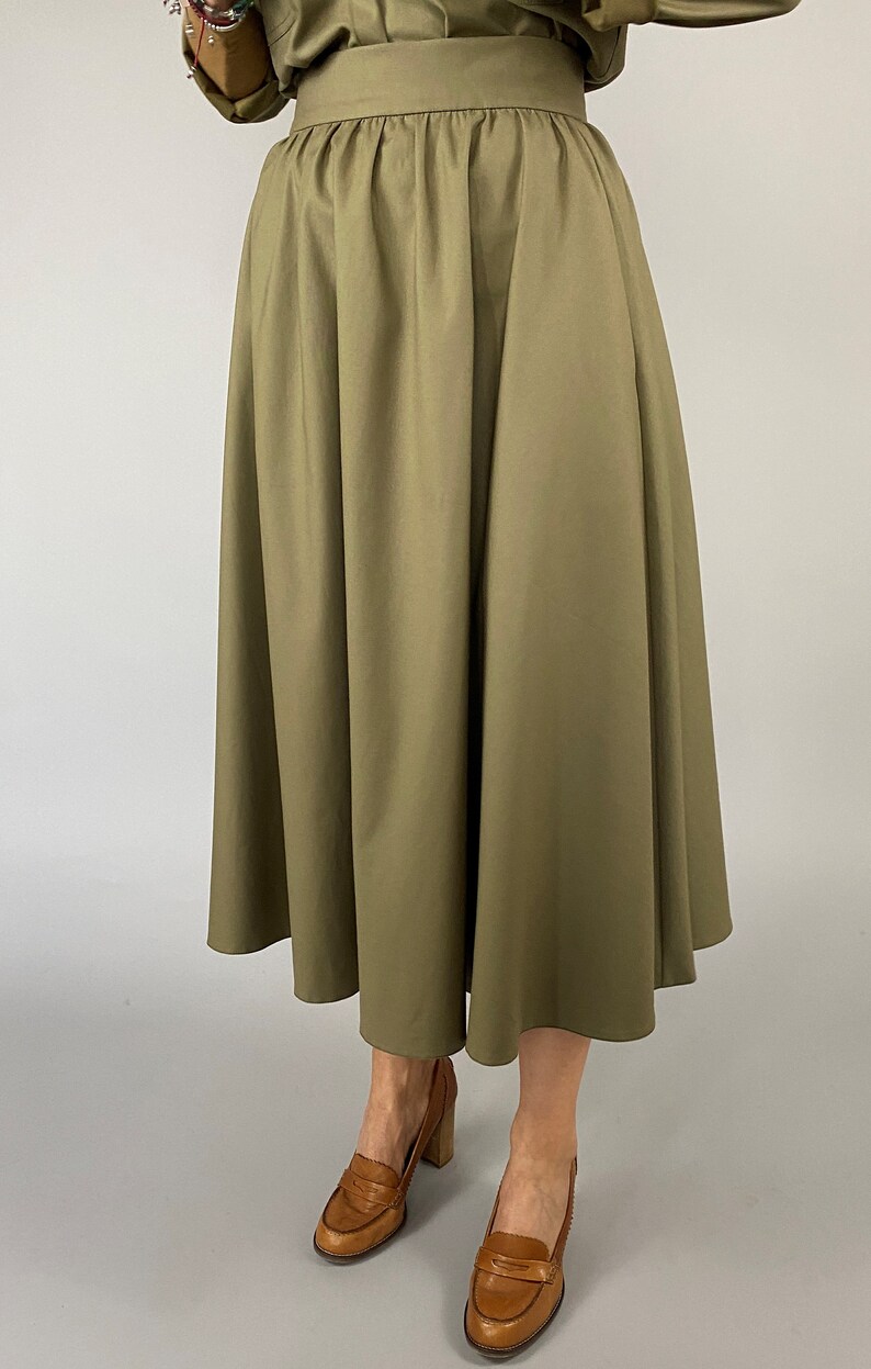 Handmade cotton matching set with skirt for women size XXS-XL Green olive matching set with skirt with pockets