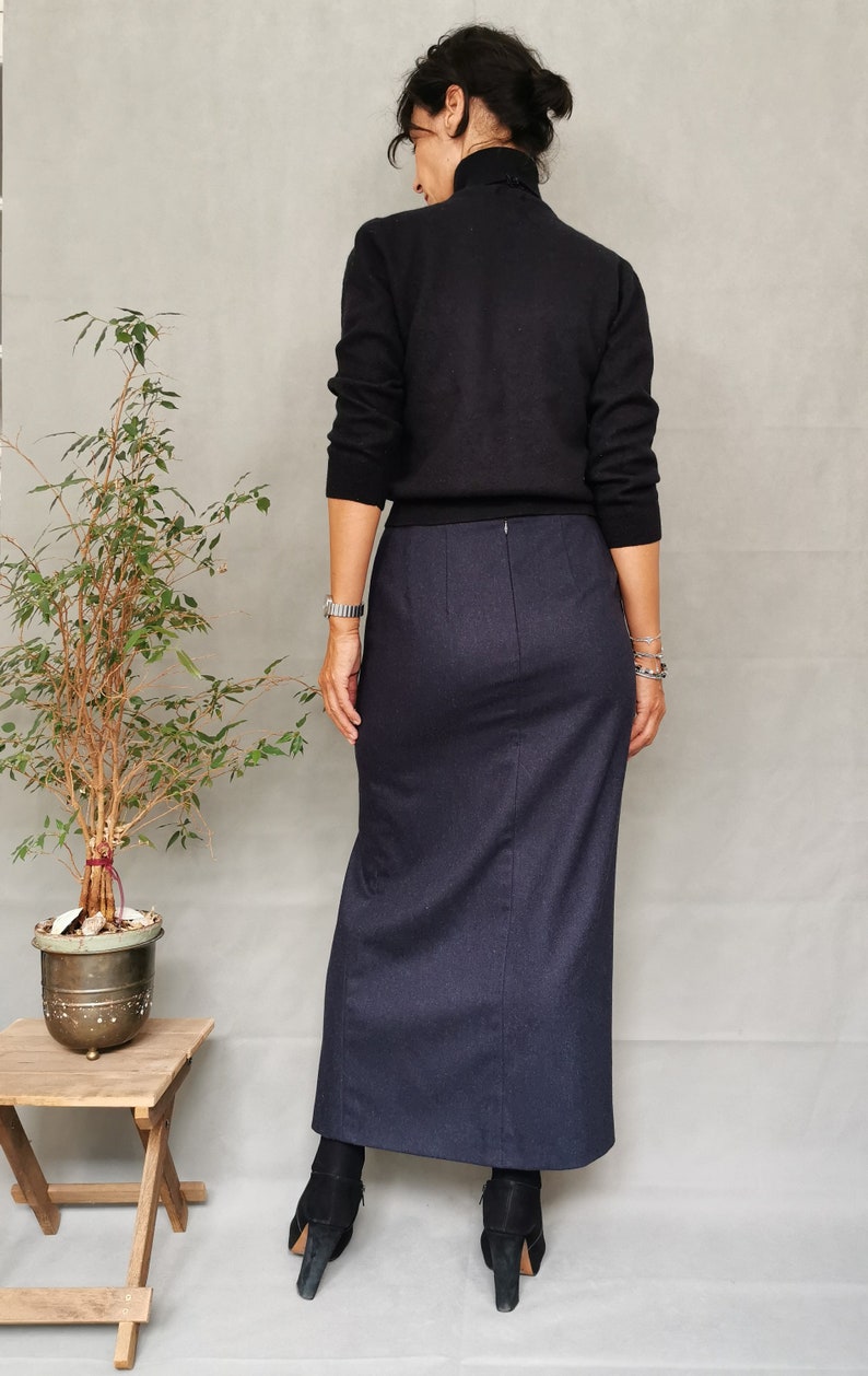 Vintage long virgin wool skirt for women size M Office straight long wool skirt