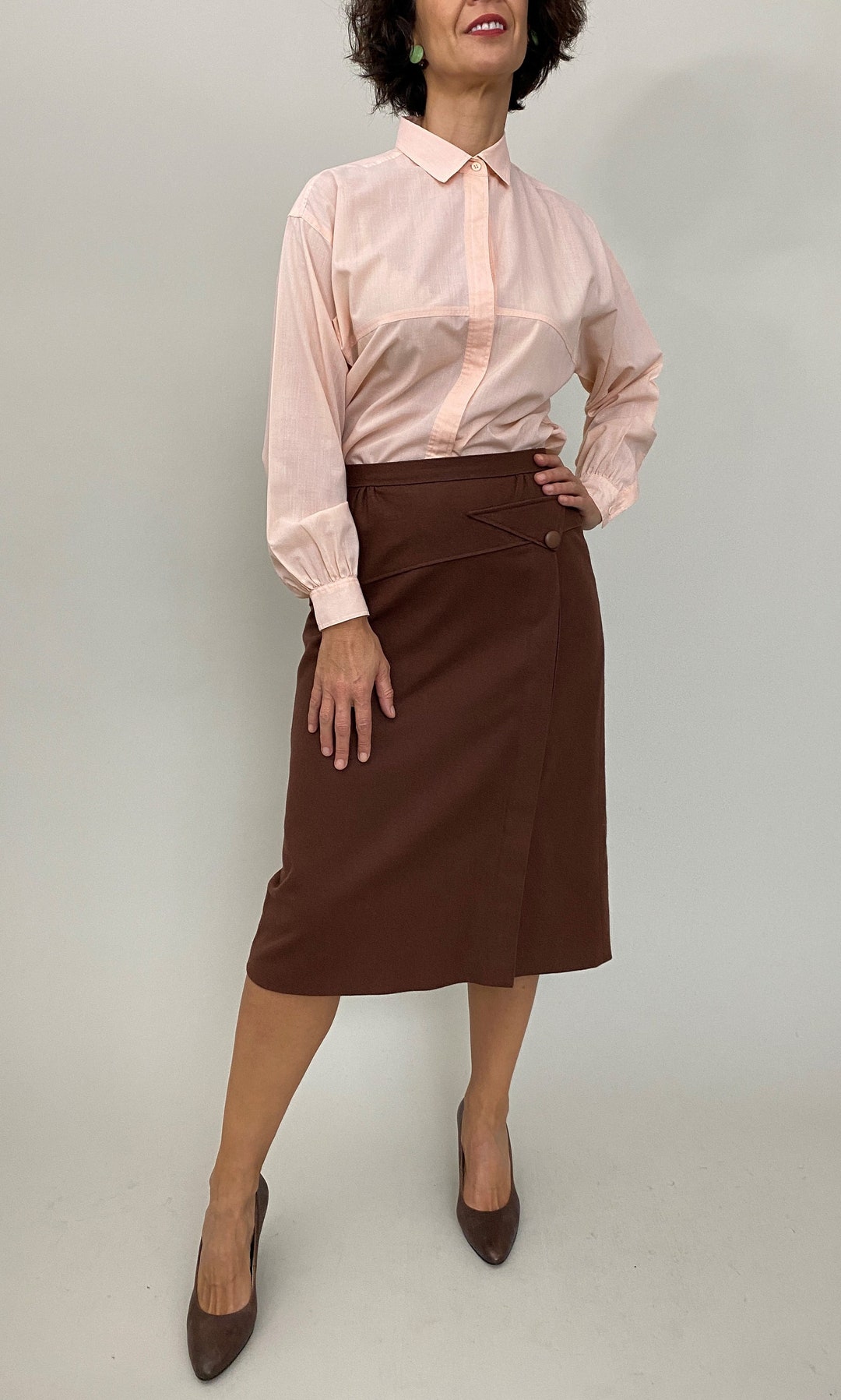 Vintage Peach Color Shirt for Women Size M , Chic Pink Blouse for Women Size M - Etsy