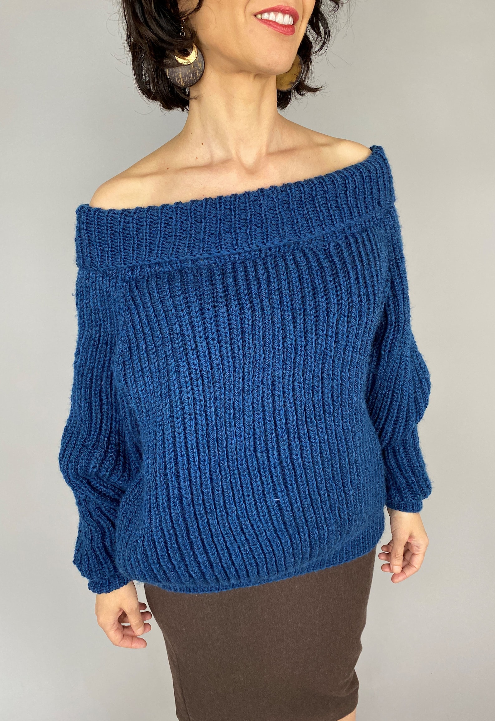 Jersey de lana azul de punto