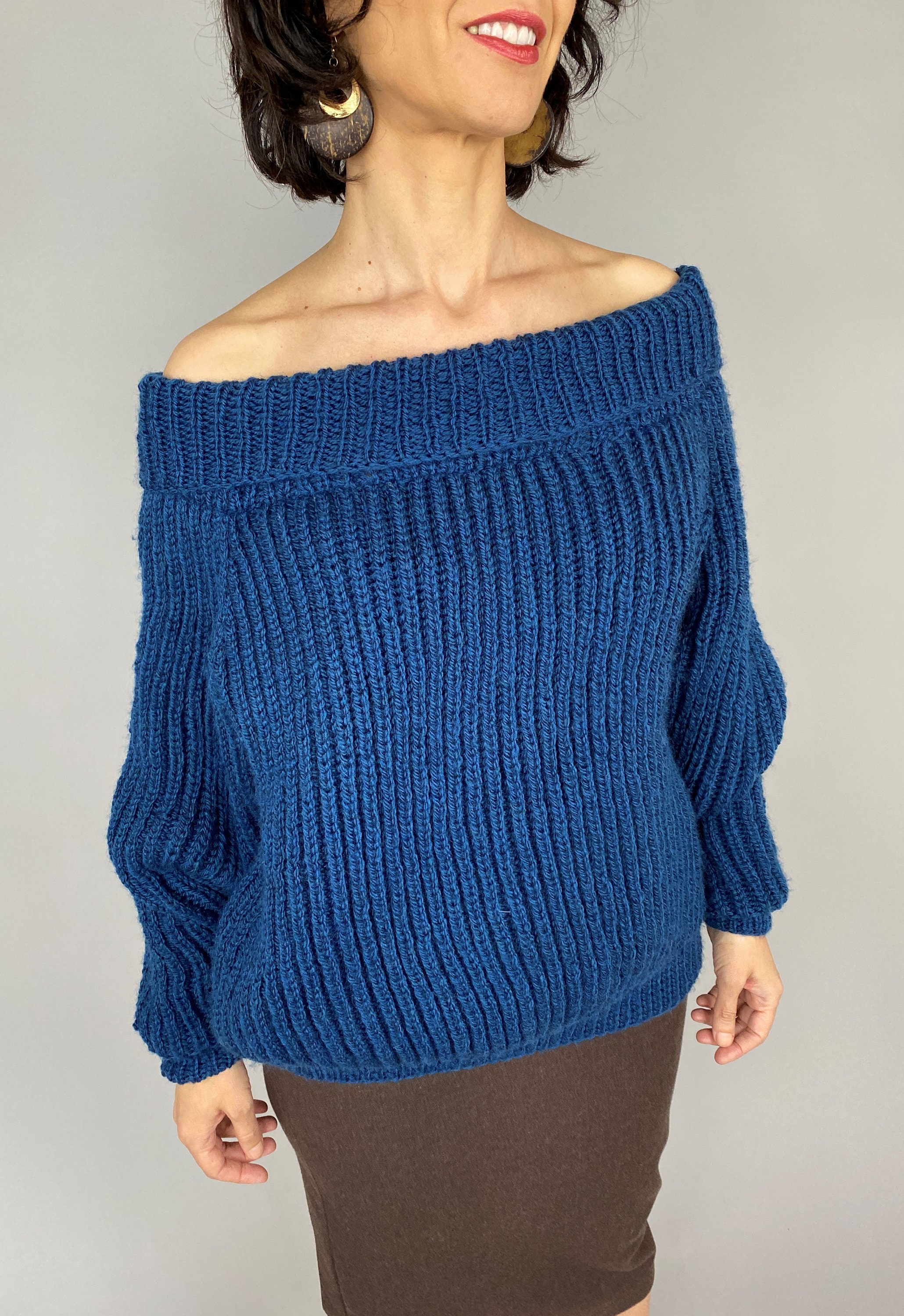 Jersey de lana azul de punto vintage para mujer talla ML Etsy España