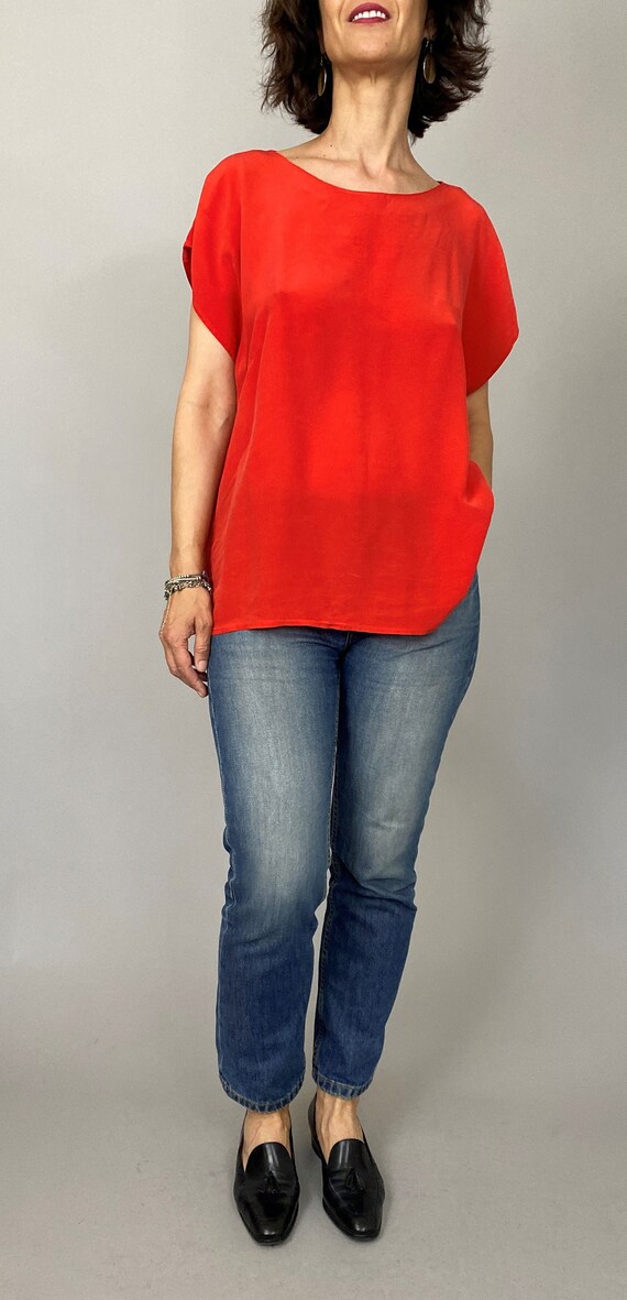Vintage Red Silk Sleeveless Blouse L