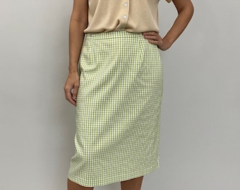 Vintage straight checkered summer skirt for women size L