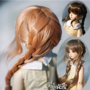 BJD Doll Wig: Long Double Braids with Bangs (1/3, 1/4, 1/6 Sizes)