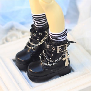 Black Leather Doll Boots Bjd High Heel boots for  1/4 BJD Shoes SD Boots MSD Shoes Fashion Bjd Boots Leather Shoes for Dolls