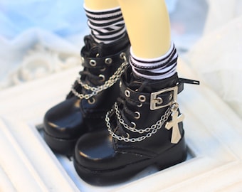 Black Leather Doll Boots: High Heel BJD Shoes for 1/4 Dolls