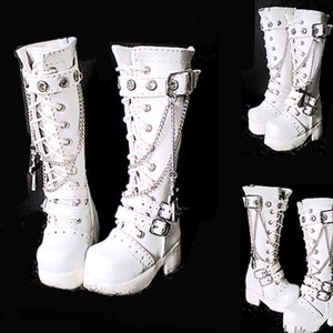 Botas de moda Bjd 1/3 1/4 Botas de cuero punk Botas para muñecas Uncle Bjd 1/3 Zapatos BJD SD, Zapatos MSD 1/4, Botas blancas/negras para muñecas Bjd