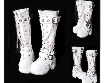 Fashion Bjd Boots 1/3 1/4 Punk Lederstiefel Onkel Puppen Bjd Stiefel 1/3 BJD SD Schuhe,1/4 MSD Schuhe, Bjd Puppe Weiß / Schwarze Stiefel