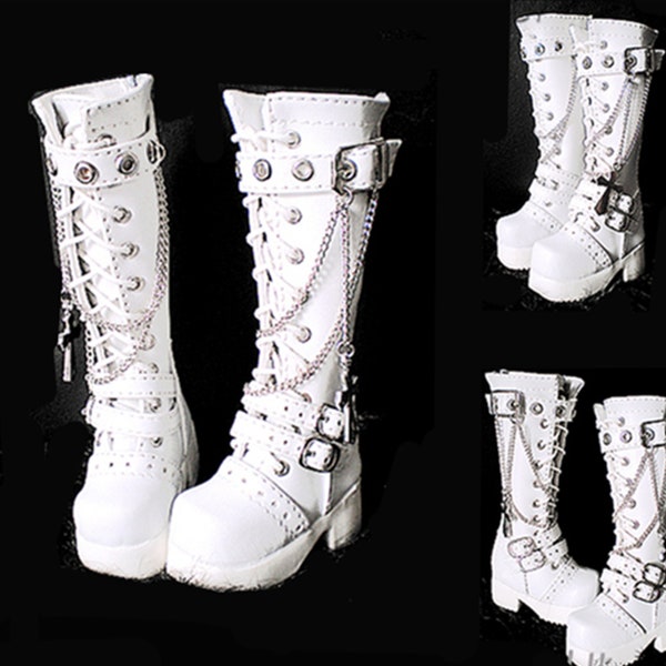 Fashion Bjd Boots 1/3 1/4 Punk Leather Boots Uncle Dolls Bjd Boots 1/3 BJD SD Shoes,1/4 MSD Shoes, Bjd Doll White / Black Boots