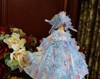 Sea Mist Floral Shards Lolita BJD Dress Outfit  for 1/3 1/4 1/6 Blythe Cotton Doll