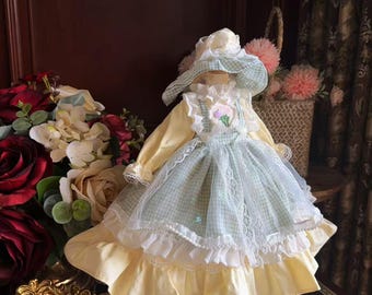 BJD Gown Matching Bonnet Doll Clothing Set for 1/3 1/4 1/6 Doll Dress