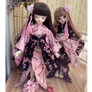 1/3 BJD Clothes SD Japanese Kimono for 1/6 Yosd 1/4 MSD Kimono Traditional Japanese Dress Fashion Bjd Dress Outfits With Head-wear