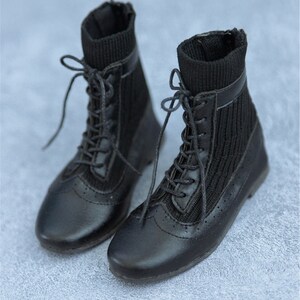 BJD Black Leather Lace-up Boots: 1/3 & Uncle Doll Shoes