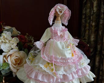 Sweet Lolita BJD Dress Pink Hibiscus Letter Handmade Doll Outfit Clothing