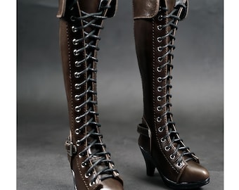 Botas de boneca BJD 1/3: Botas de cavaleiro vintage de couro e salto alto (7 cm interno)