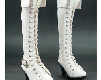 Botas de salto alto vintage para boneca BJD 1/3, estilo rainha/cavaleiro, nas cores branca, preta e marrom.