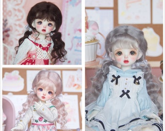 1/6 1/4 BJD Wig Double Ponytail Wavy Braids Doll Mohair Wig 6-7" 7-8" Yosd Doll Hair SD Msd Curly Hair Girl Doll Wig