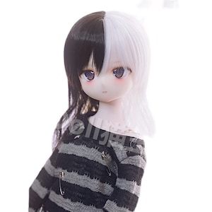 Two-Tone BJD Doll Wig: Black & White Straight Hair, 1/3 1/6 Scale