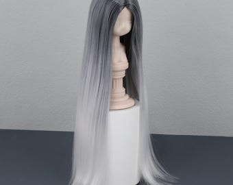 1/3, 1/4, 1/6 BJD Straight Wig, Black and white gradient wig Doll Hair