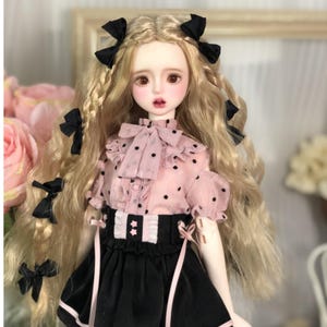 1/3 1/4 1/6 Bjd Long Curly Hair BJD Center Part Princess Braid with Bowknot Wig Doll Curly Wig for  6-7&quot; 7-8&quot; 8-9&quot;  Head Soft Doll Wig