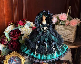 Dark Green Rose Lace BJD Dress & Hood Outfit for 1/3 1/4 1/6 Doll