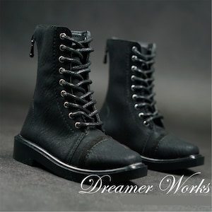 BJD Doll Boots: 1/3 Scale Black PU Leather Military Martin Boots
