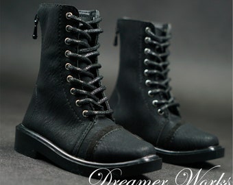 BJD Doll Boots: 1/3 Scale Black PU Leather Military Martin Boots