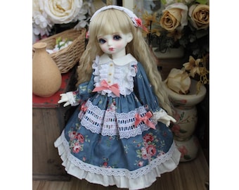 Blue Floral Doll Dress: BJD SD MSD Yosd Blythe Doll Outfit