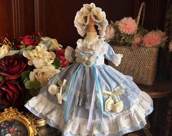 Lolita BJD Dress Bonnet Set Pearl Bow Lace Outfit for 1/3 1/4 1/6 Doll