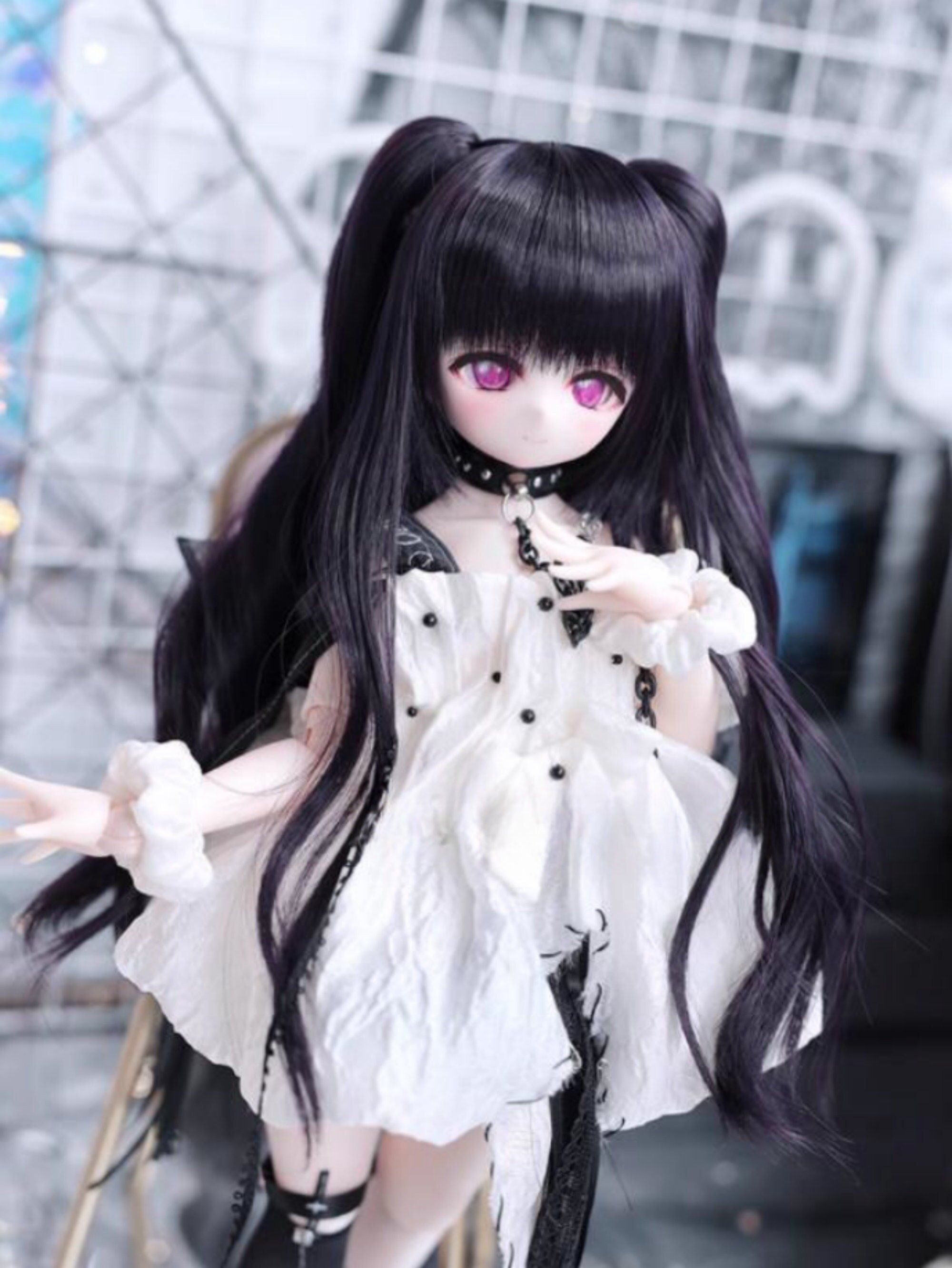 1/3 1/4 1/6 Bjd Doll Long Curly Hair in a Double Ponytail