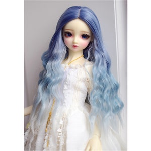 1/3 1/4 1/6 BJD/SD Doll Wig Blue Gradient Color Long Curls Hair Wig for 6-7&quot; 7-8&quot; 8-9&quot; 9-10&quot; Head Doll Accessories Dress Up Toys doll wig